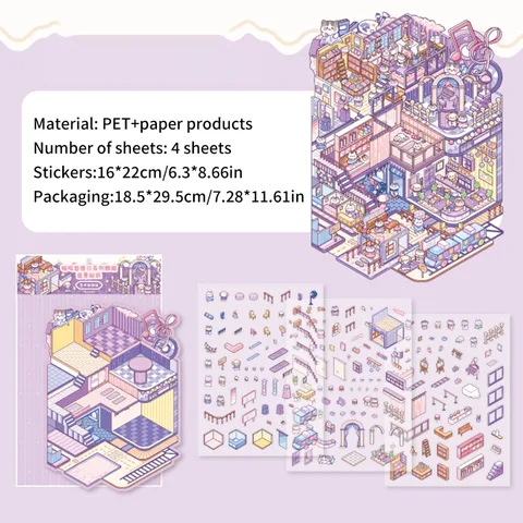 Миниатюрные пейзажные наклейки Meow Woo Thinking Day