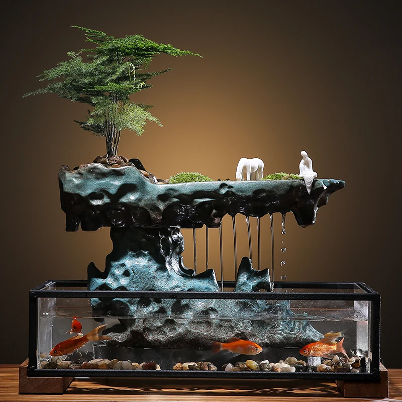 

Rockery fountain water furnishing articles fengshui lucky flowing water Landscape aquarium turquoise home decor