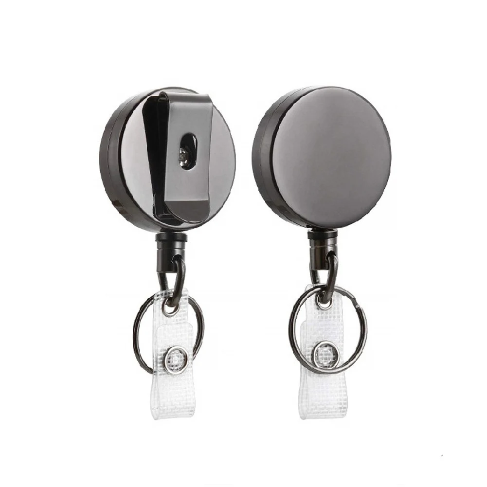 

2pcs Pull Metal Heavy Duty Clip Badge Holder Reel Retractable Belt Keychain Name Card ID Office Lanyard Key Ring Recoil