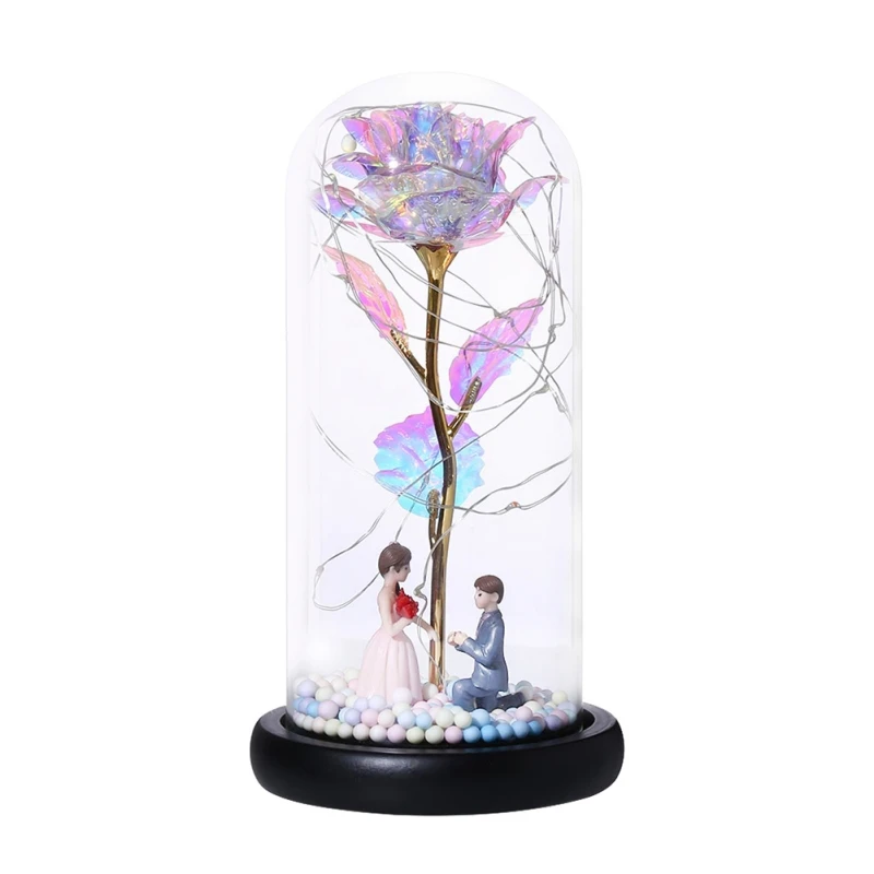 

LED Enchanted Galaxy Rose Eternal 24K Gold Foil Flower With Fairy String Lights In Dome Valentine's Day Gift