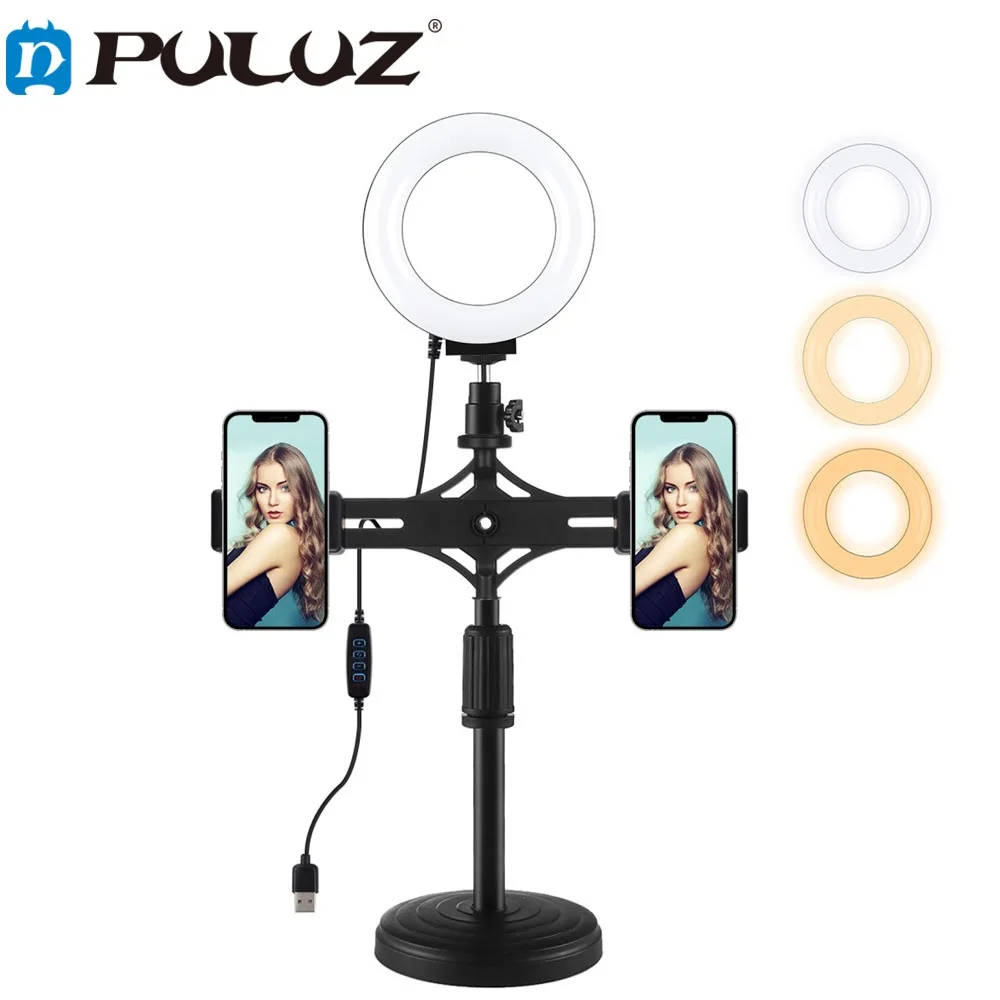 

PULUZ 4.7 inch 12cm Selfie Ring Light & Dual Phone Brackets Desktop Holder LED Video Light For Photography Live Video Streaming