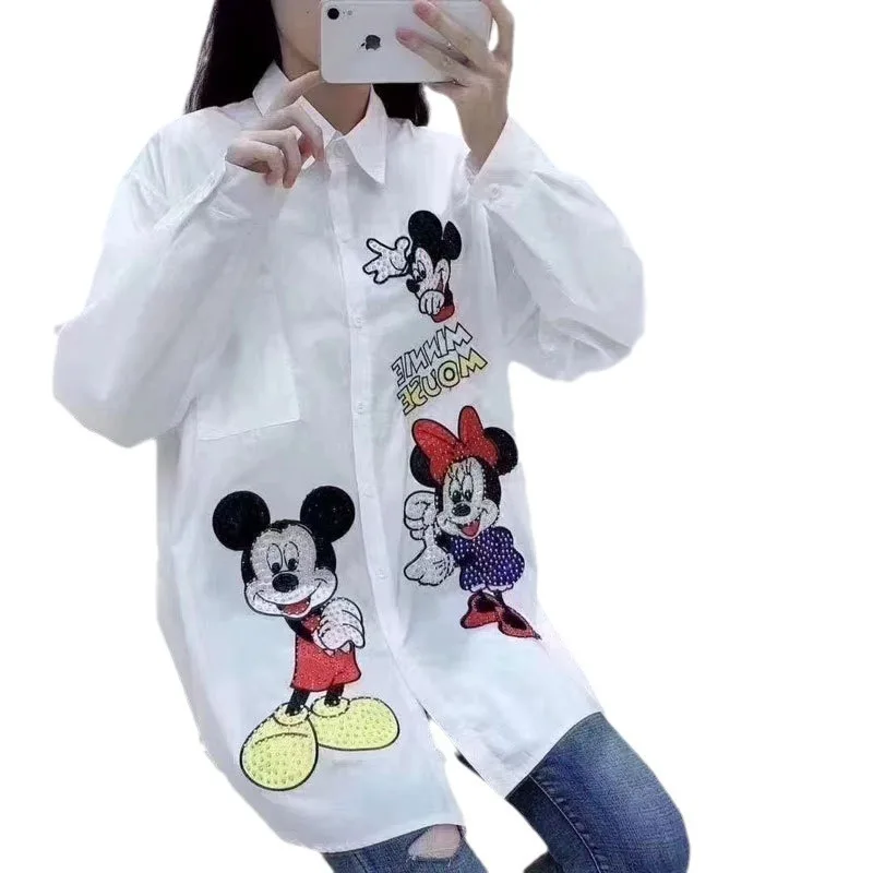 Новинка весна-осень 2024 свободная рубашка с рисунком из мультфильма женская