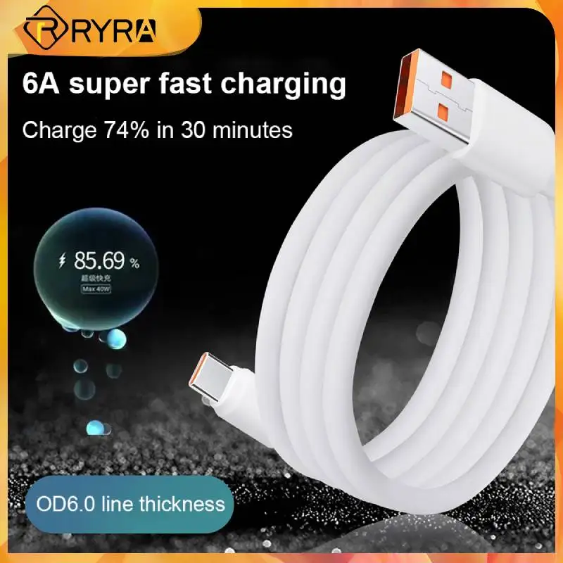 RYRA Type C 6A Cable USB Data Wire Charger Line Portable Adapter Fast Charging Cord Useful Mobile Phone Accessories 1/1.5/2 M images - 6