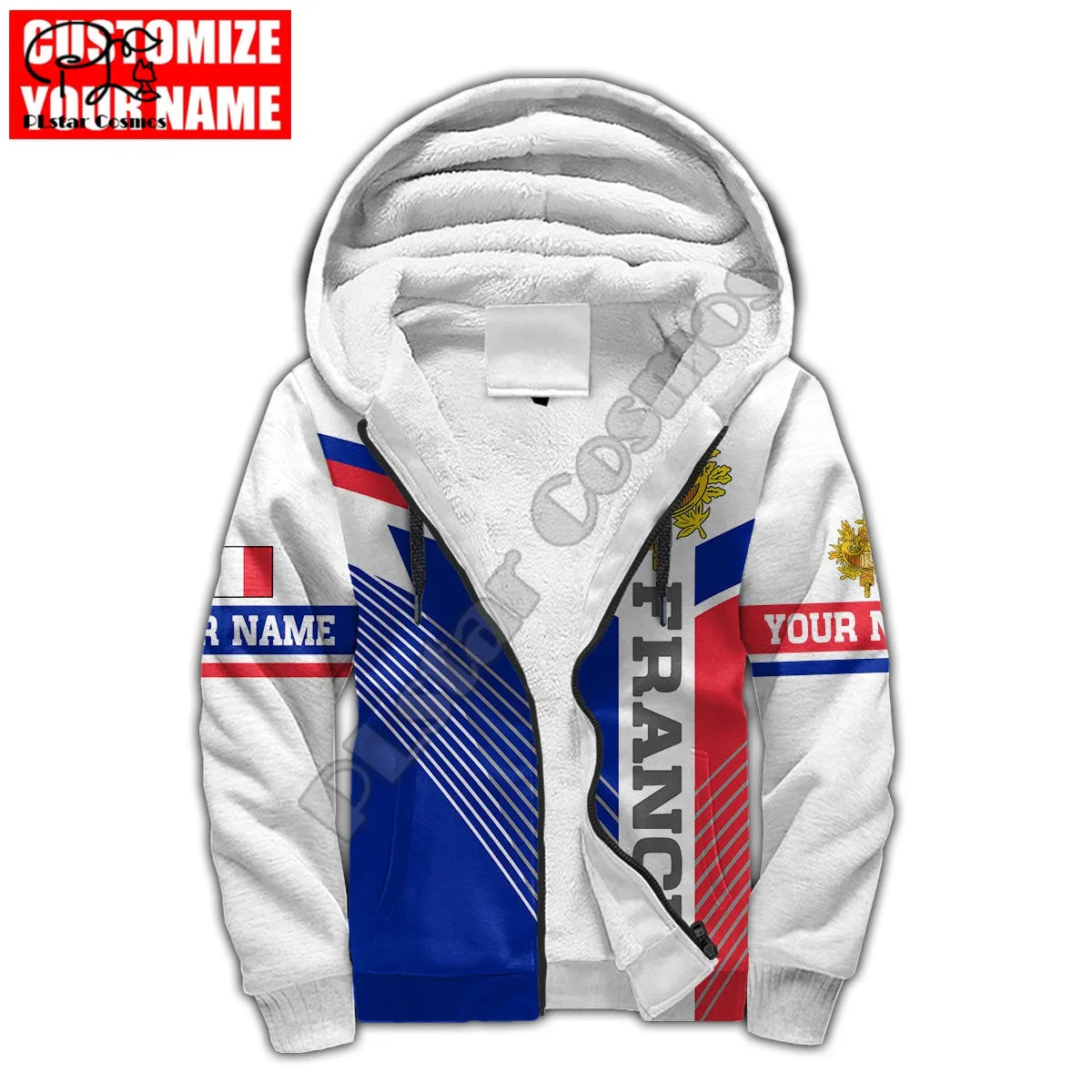 PLstar Cosmos France Republic 3D Print Fashion Winter Clothing Casual Warm Hood Thick Coat Zipper Man Fleece Hoodies Jacket F34