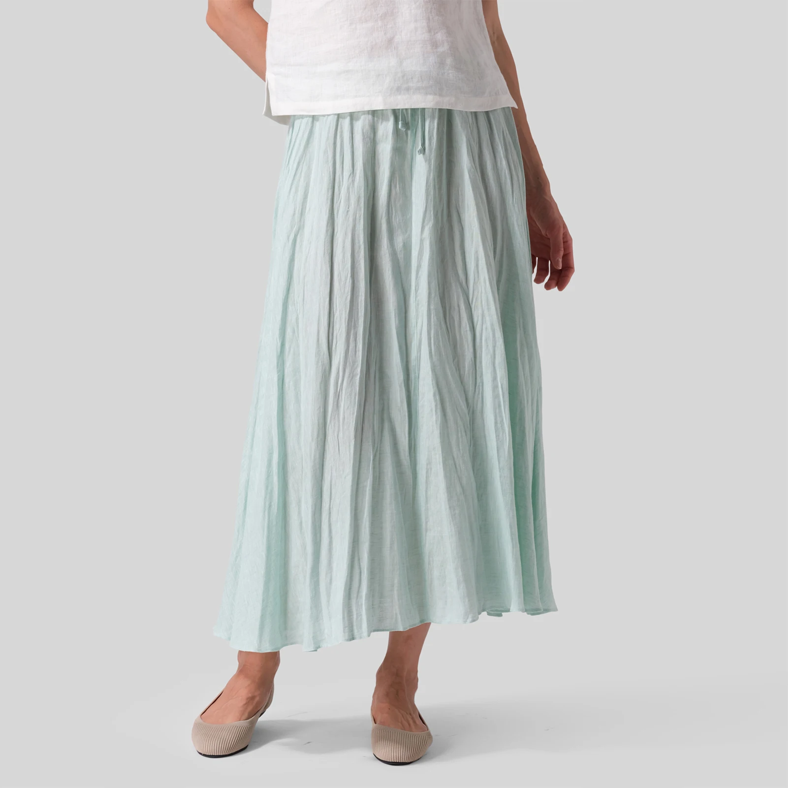 

Ladies Long Skirt Cotton Linen Simple Midi Skirt Boho Style Pleated Basic Skirt Elastic Waisted Solid Color Vacation Outfit