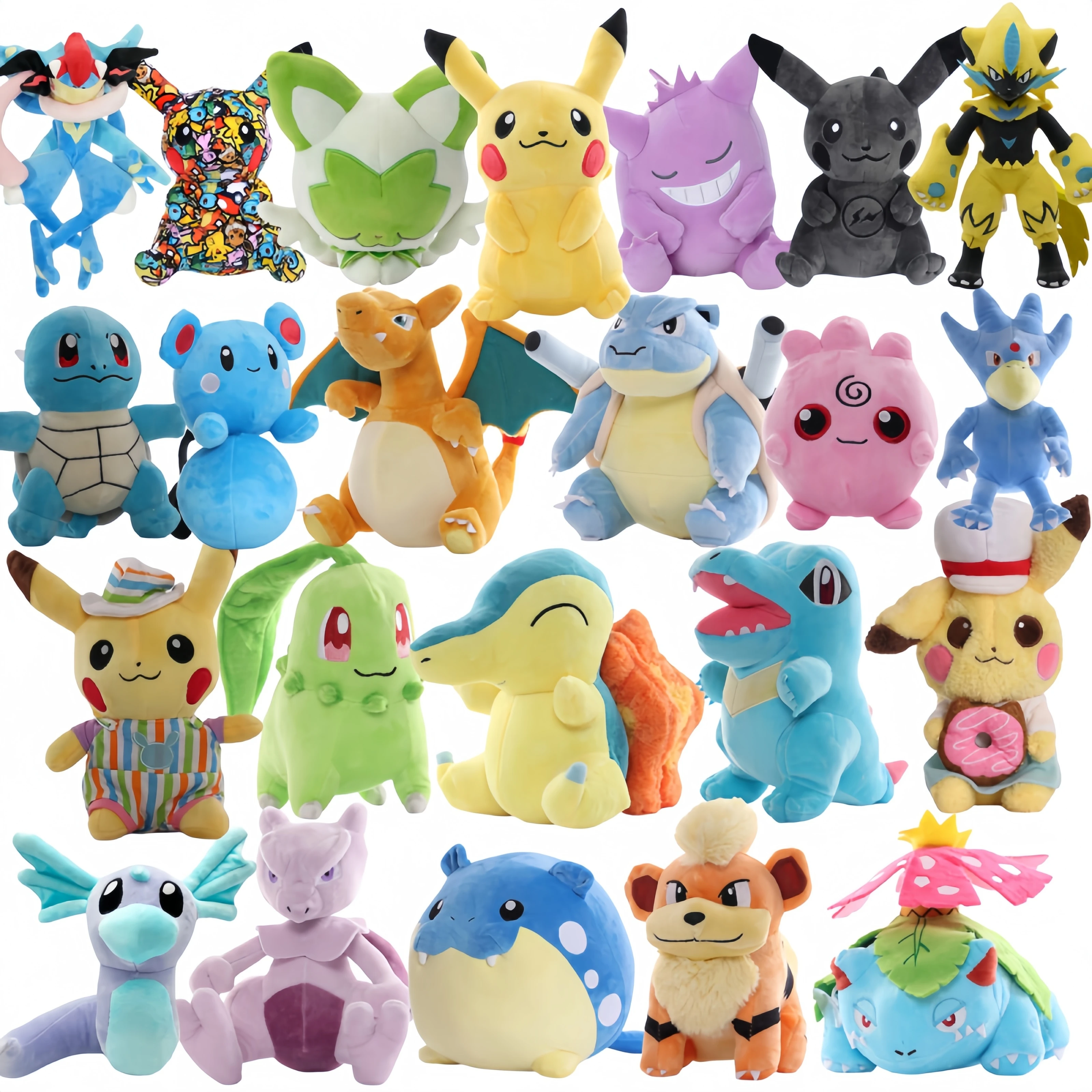 New Pokemon Pikachu Plush Toy Cyndaquil Chikorita Golduck Zeraora Greninja Gengar Doll Cartoon Blastoise Spheal Plushie