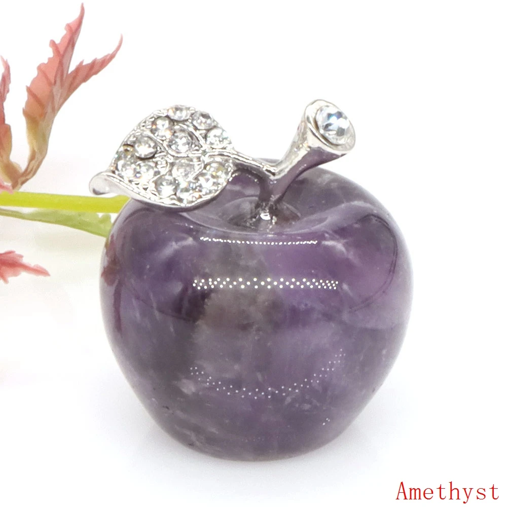 Фигурка яблока 30 мм, резной кристалл из натурального аметиста, восстанавливающие драгоценные камни, кварцевое украшение для комнаты, домашний декор, рождественский подарок