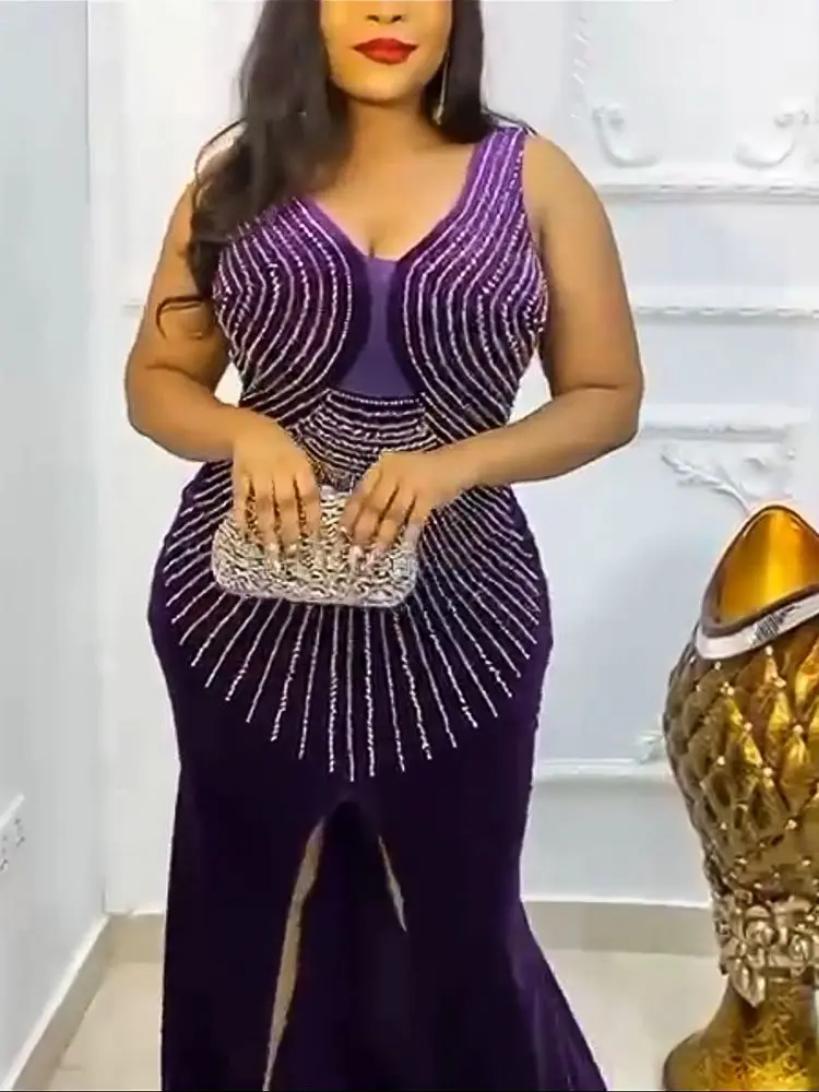 

Elegant African Evening Dresses Sleeveless Bodycon Sexy Slim Long Dress Wedding Party Gowns Fashion Women Kaftan Turkish Outfits