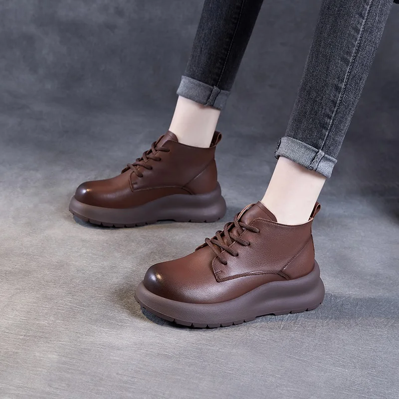 DRKANOL/женские ботинки из натуральной кожи ботильоны на танкетке и массивной