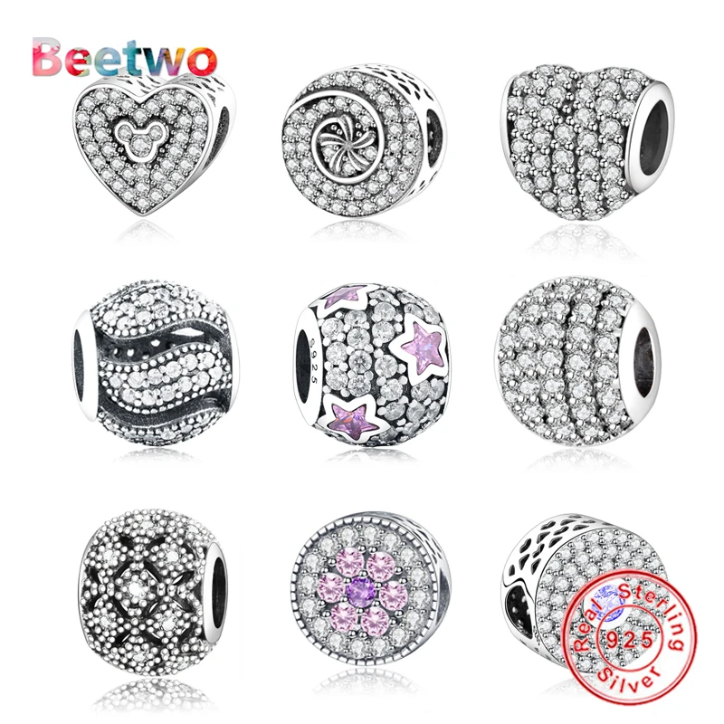 

925 Sterling Silver Pave Zircon Star Charms Fit Original Pandora Charms Bracelets Beads For Jewelry Making Women Berloque