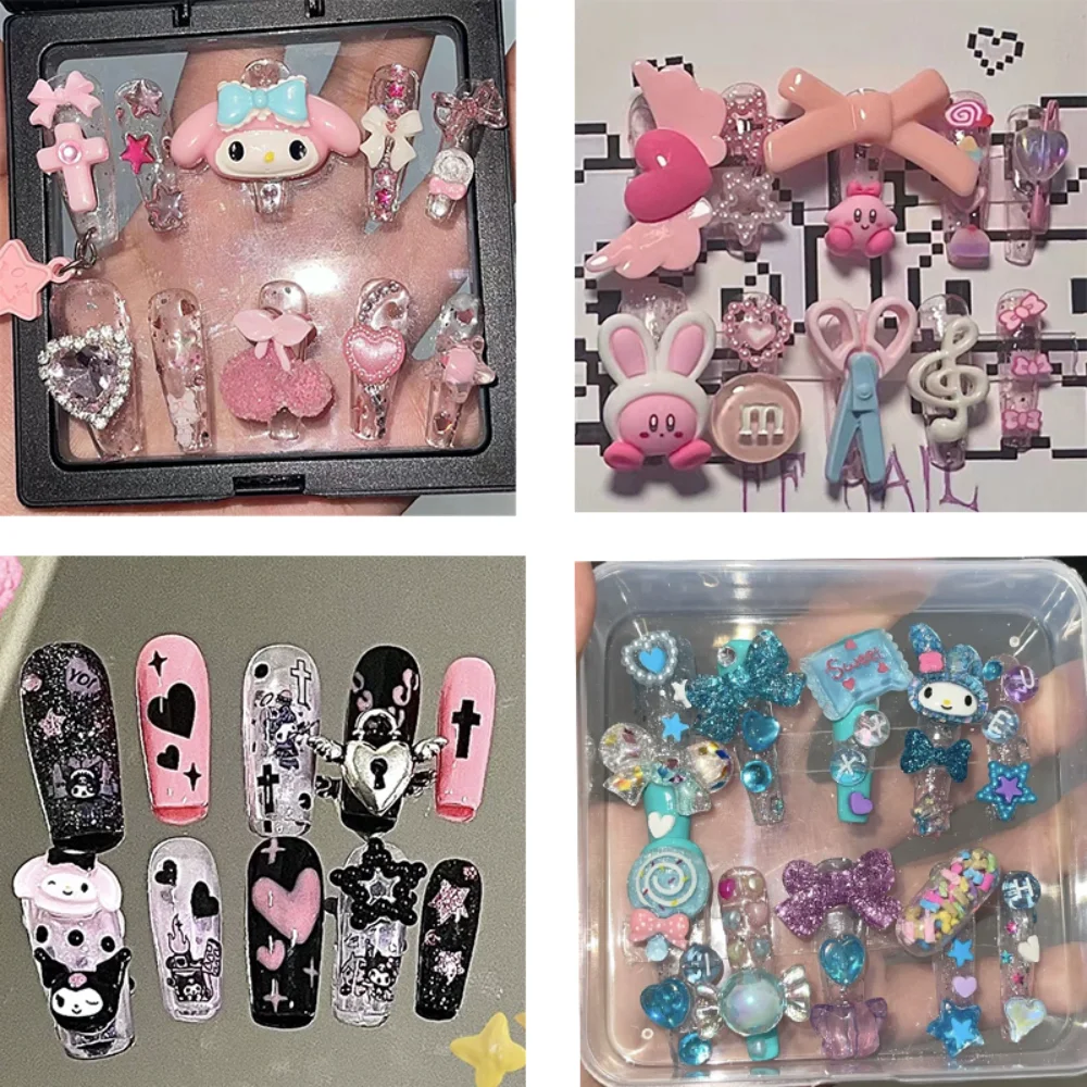 

Куклы ручной работы Kuromi Kirby Nails, Мультяшные куклы из аниме, любовь, съемная милая Удобная переносная полноразмерная накладка на ногти, подарок для девочек, игрушка