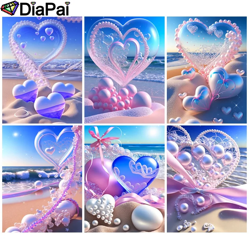 

Полноразмерная алмазная живопись DIAPAI, квадратный/круглый Алмазный пейзаж, Пляжное сердце, узор, вышивка крестиком, картина 5D Стразы