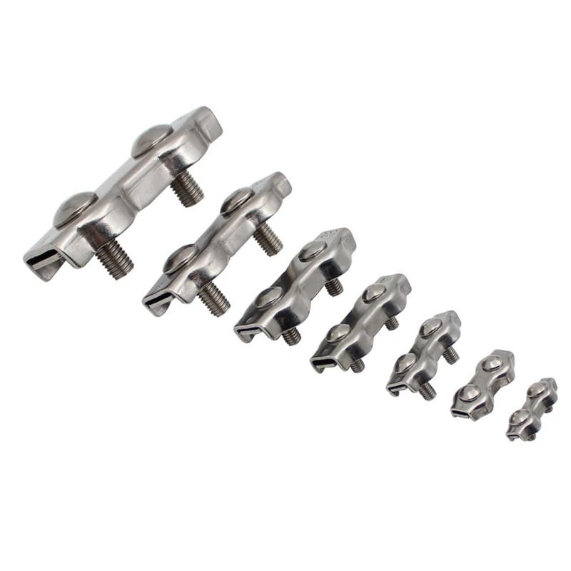 

2mm 3mm 4mm 5mm 6mm 8mm 10mm Clips Stainless Steel Double Clamps Buckle Grip Duplex Clip Wire Rope Cable Clamps Caliper 40GF
