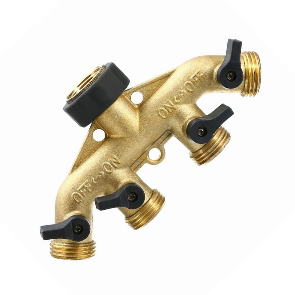 

4-Way Brass Plastic Garden Hose Splitter Watering Connector Distributor For Outdoor Tap and Faucet Water Splitter
