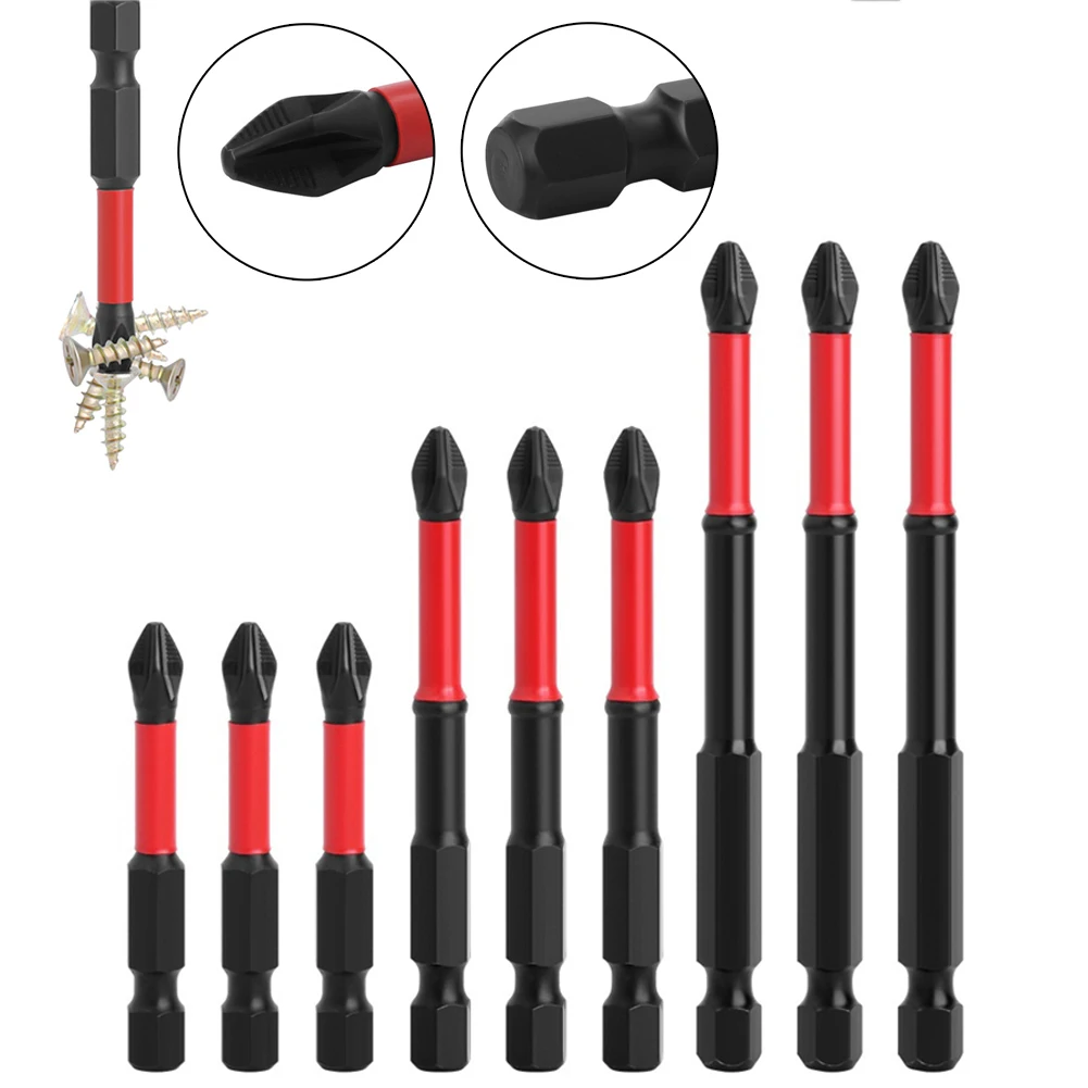 

9pcs 50-90mm PH2 Magnetic Strong Cross Bit Set Phillipss Impact Batch Head Hardness Screwdriver Bit Screw Driver Hand Tools