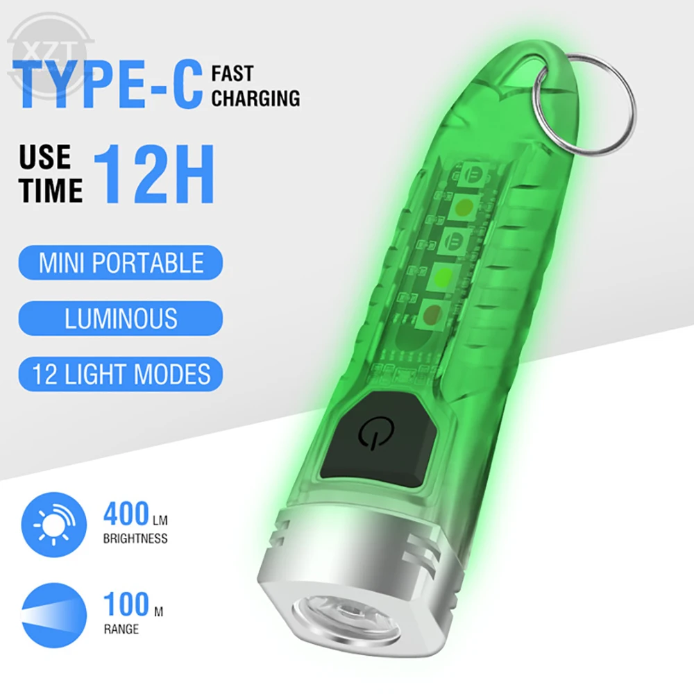 

Portable Mini 400 Lumens Portable Torch LED Flashlight UV Light Camping Pocket Lantern Multifunctional Waterproof Keychain Lamp