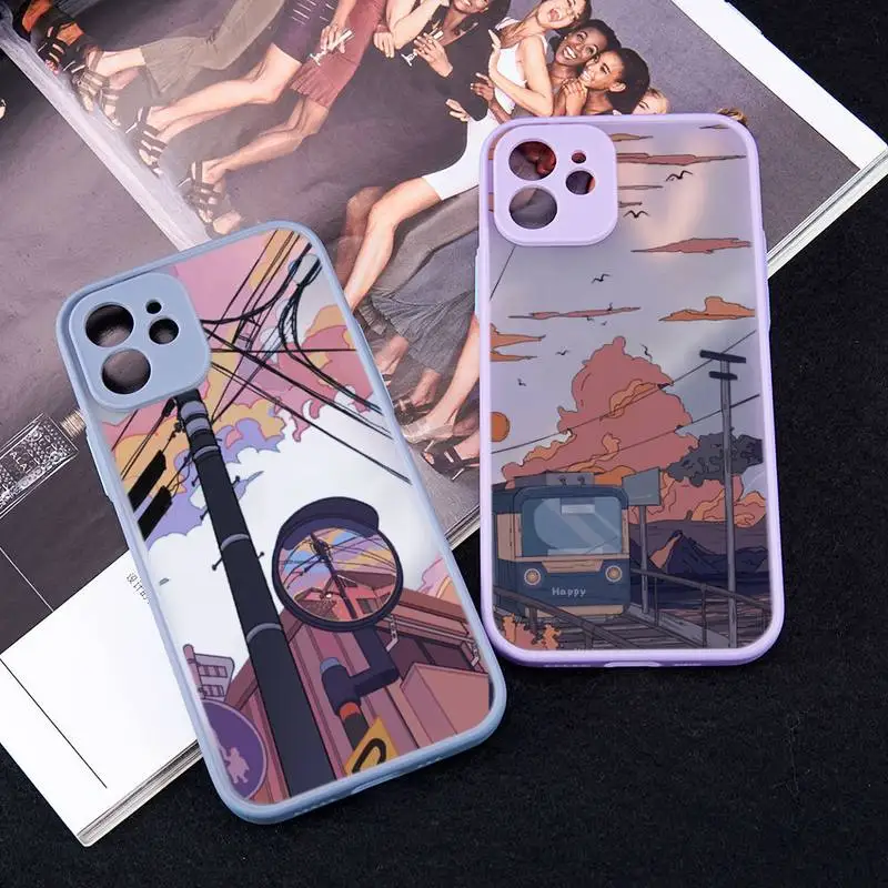 

Japanese Anime Hand Painted House scenery Phone Case matte transparent For iphone 11 12 13 7 8 plus mini x xs xr pro max cover