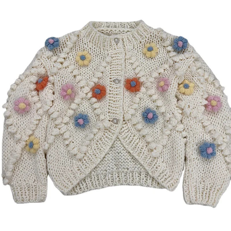 

Осенне-зимний новый трехмерный цветочный кардиган свитер женское однобортное пальто с украшением в виде цветка со стразами