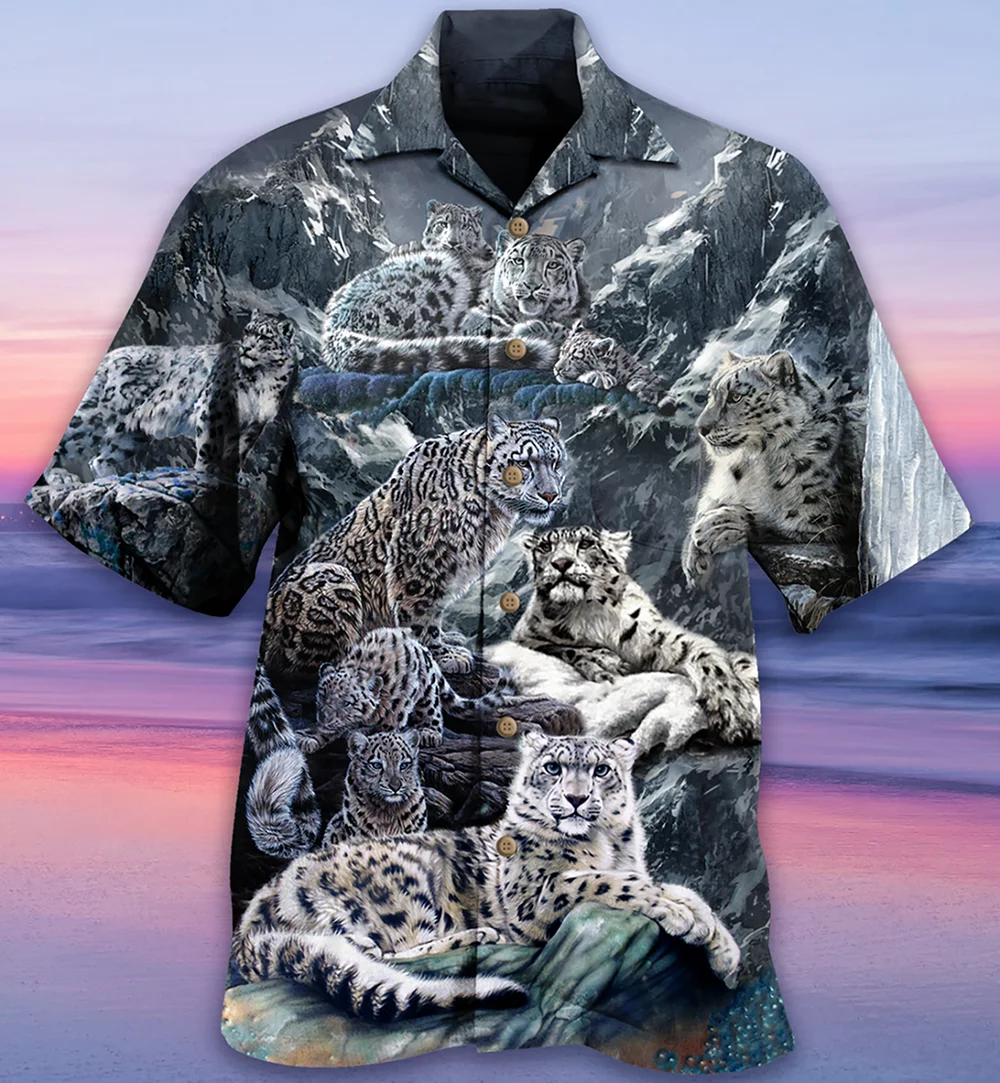 Nuove camicie da uomo Snow Leopard Cool Hip Hop Beach estate Hawaii top animali stile cubano Oversize camicie grasse bottone abbigliamento uomo