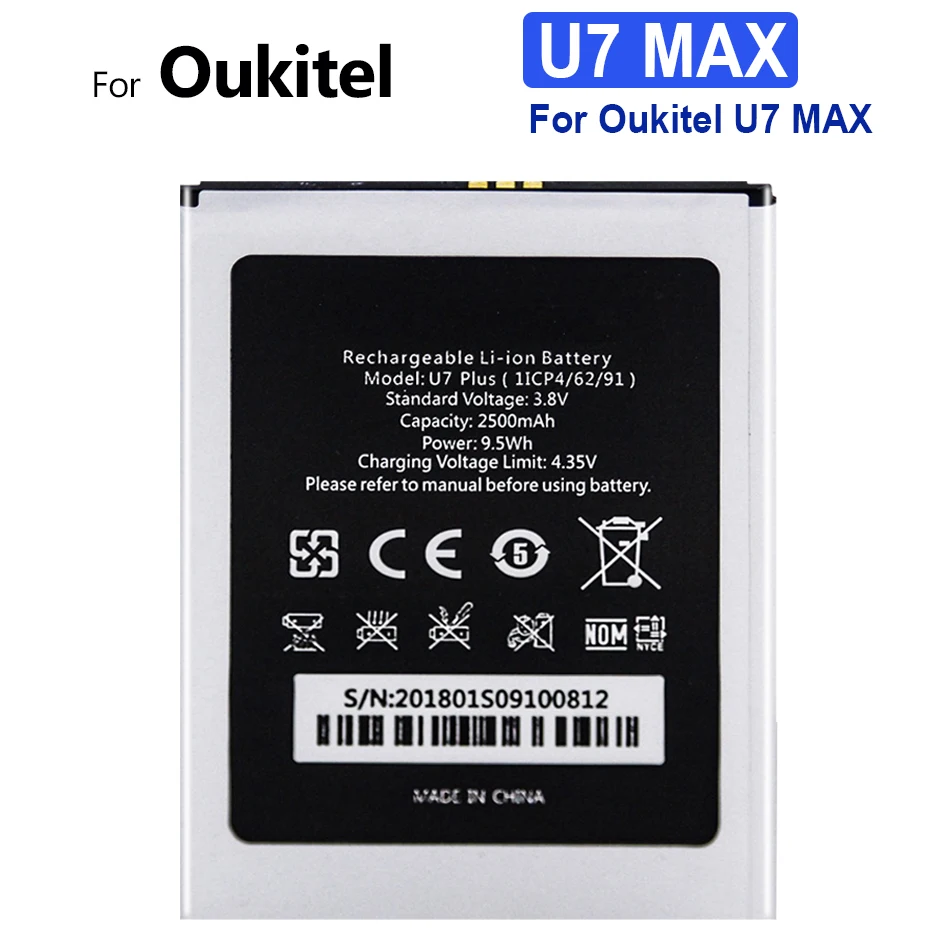 

Аккумулятор 2500 мАч для Oukitel U7 MAX U7MAX, высококачественный аккумулятор