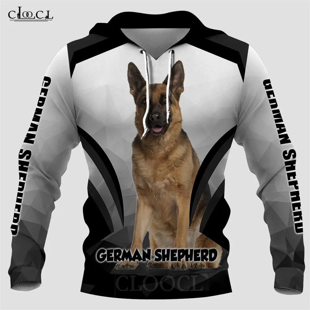 

CLOOCL Animals Hoodies 3D Graphic German Shepherd Grey Geometry Splicing Sweatshirts Pullovers Harajuku Streetwear