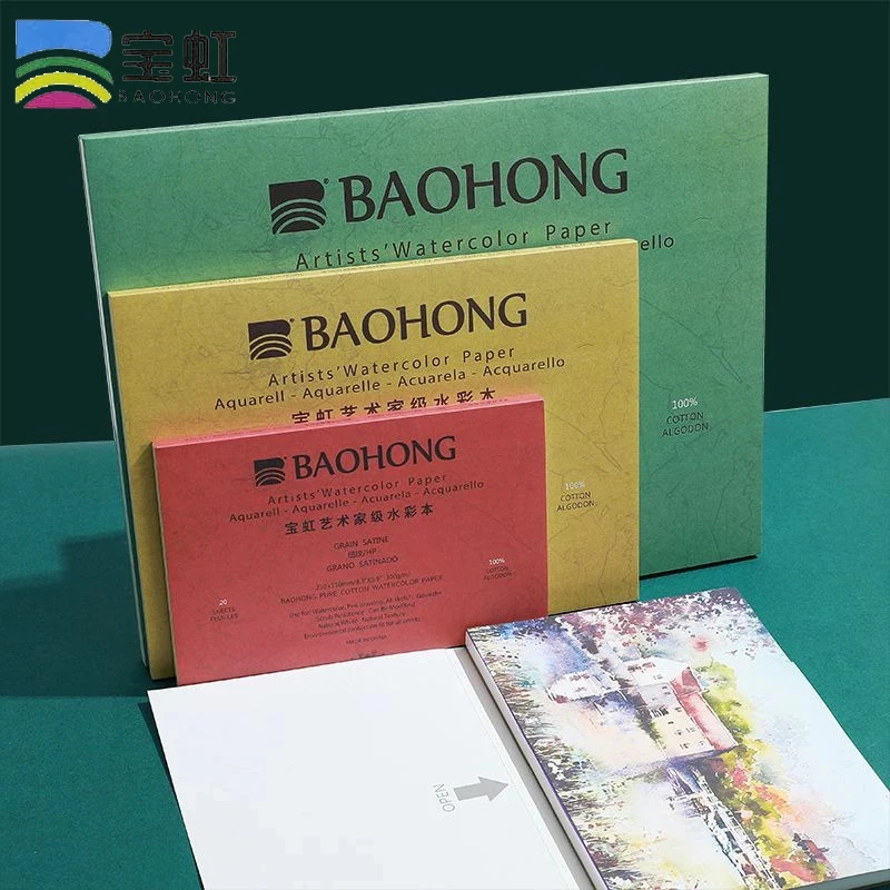 

Акварельная бумага BAOHONG для художников, 100% хлопок, 300 г, 20 листов, акварельная картина для набросков, тонкая/Средняя/грубая книга