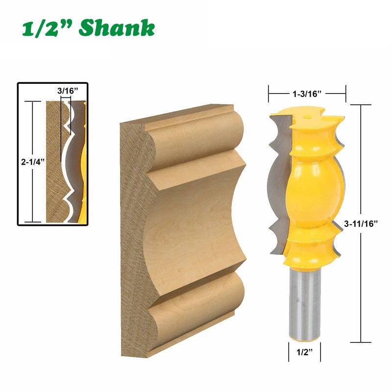 

1PC 1/2" 12.7MM Shank Milling Cutter Wood Carving Woodworking Large Line Knife Crown Molding Router Bit Tenon Cutter For Wood