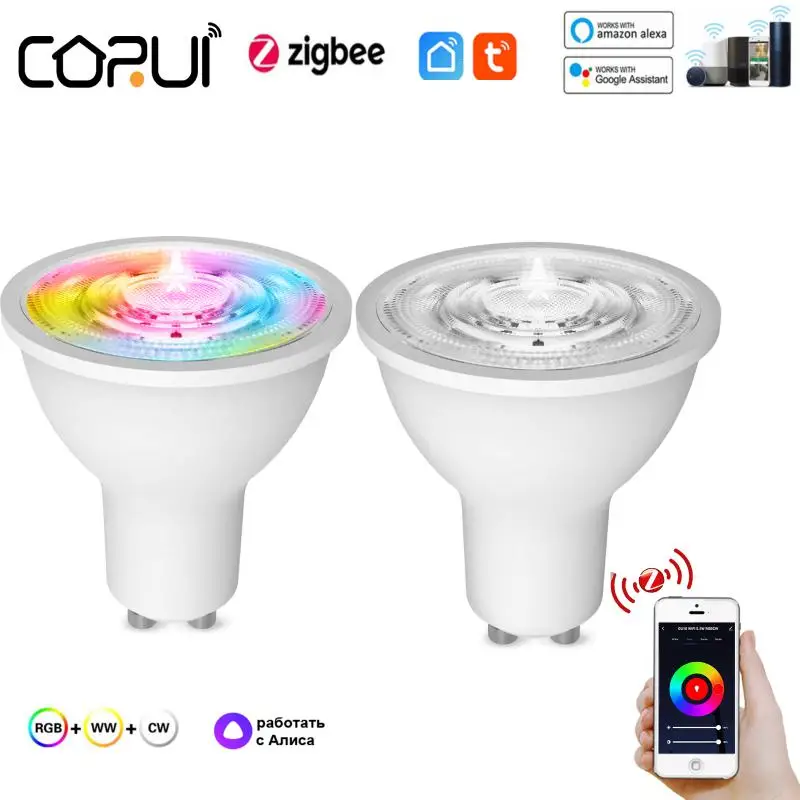 Умная Светодиодная лампа Corui Tuya Zigbee GU10 RGB + CCT 90-240 В 5 Вт