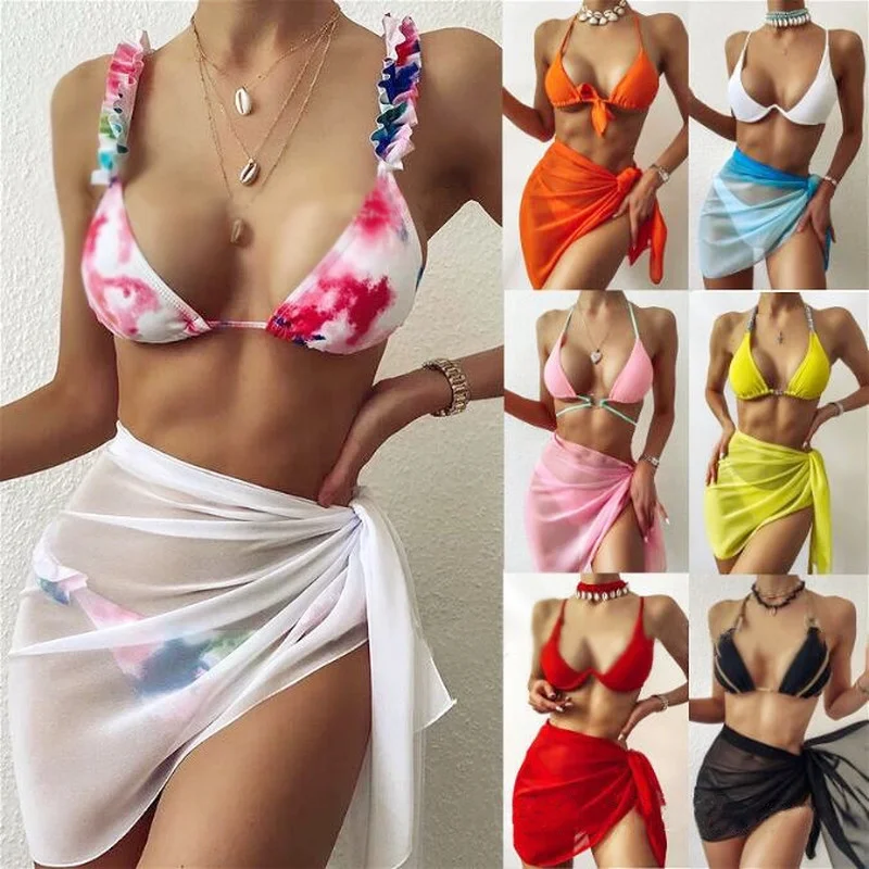 

Sexy Women Chiffon Swimwear Cover Up Wrap Kaftan Sarong Beach Wear Candy Color Bikinis Cover-Ups Skirts beach cover up