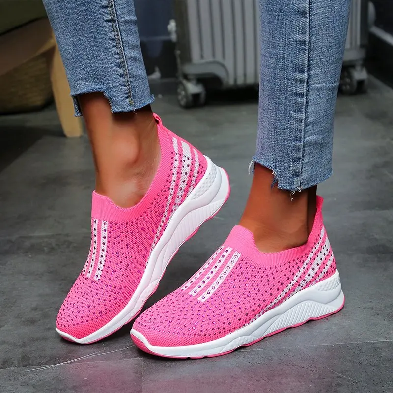 

Shiny Crystal Flat Shoes Women's Spring and Autumn New Breathable Soft Sole Shoes Women's Plus Size Casual Sports Shoes 35-43
