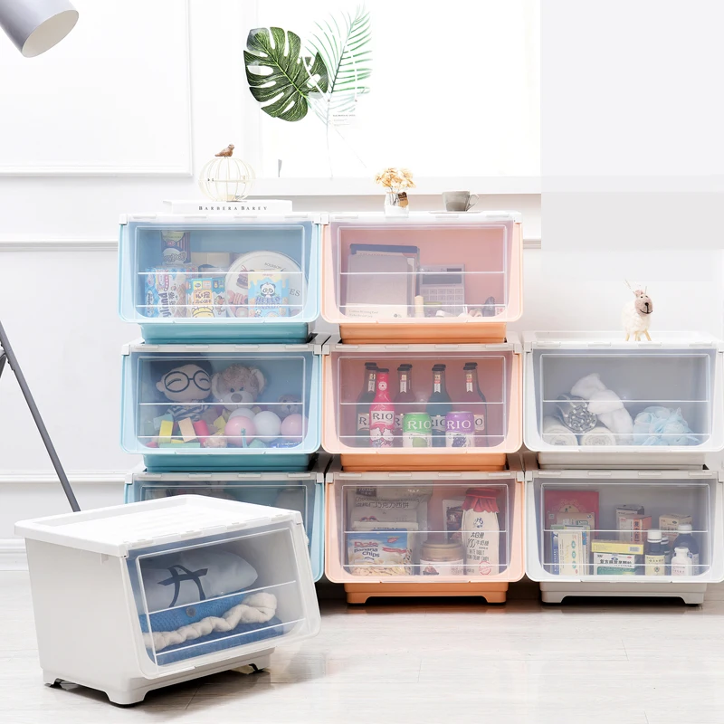 

zq Plastic Flip Storage Box Large Stackable Storage Basket Multi-Grid Combination Clothing Storage Box with Wheels