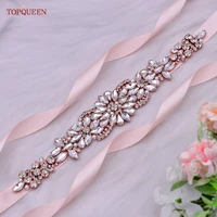 topqueen s423 wedding dress belt bridal fashion rose gold rhinestone evening party sash luxury design diamonds handmade beaded