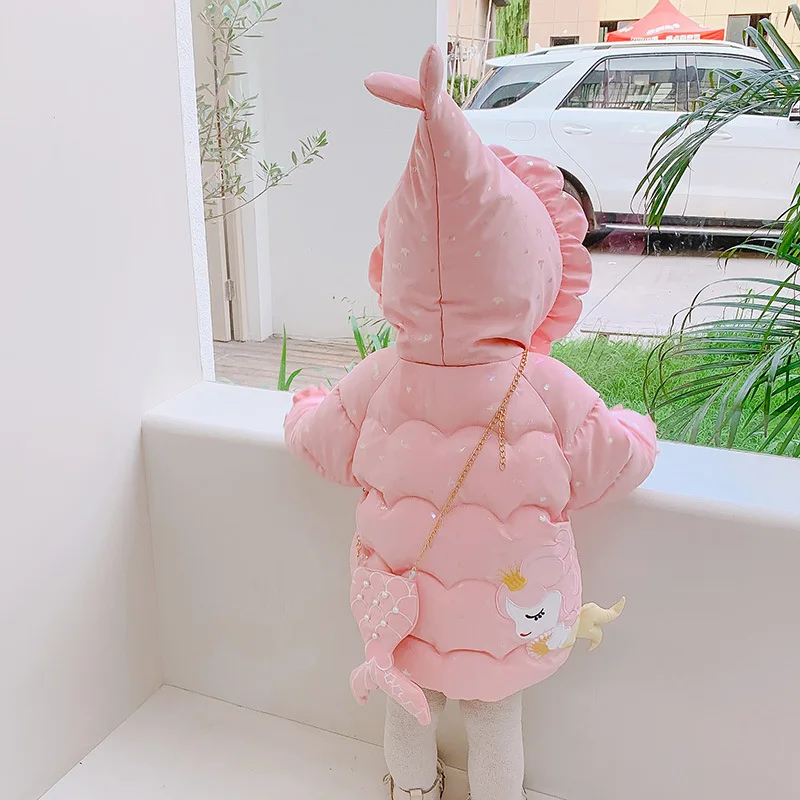 

Детский Теплый пуховик с капюшоном, с мультяшным принтом