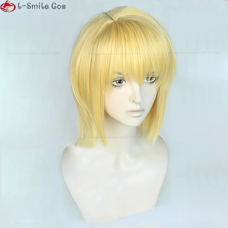 Парик для косплея Kurapika Kurta из аниме Охотник Короткие Золотые и серьги