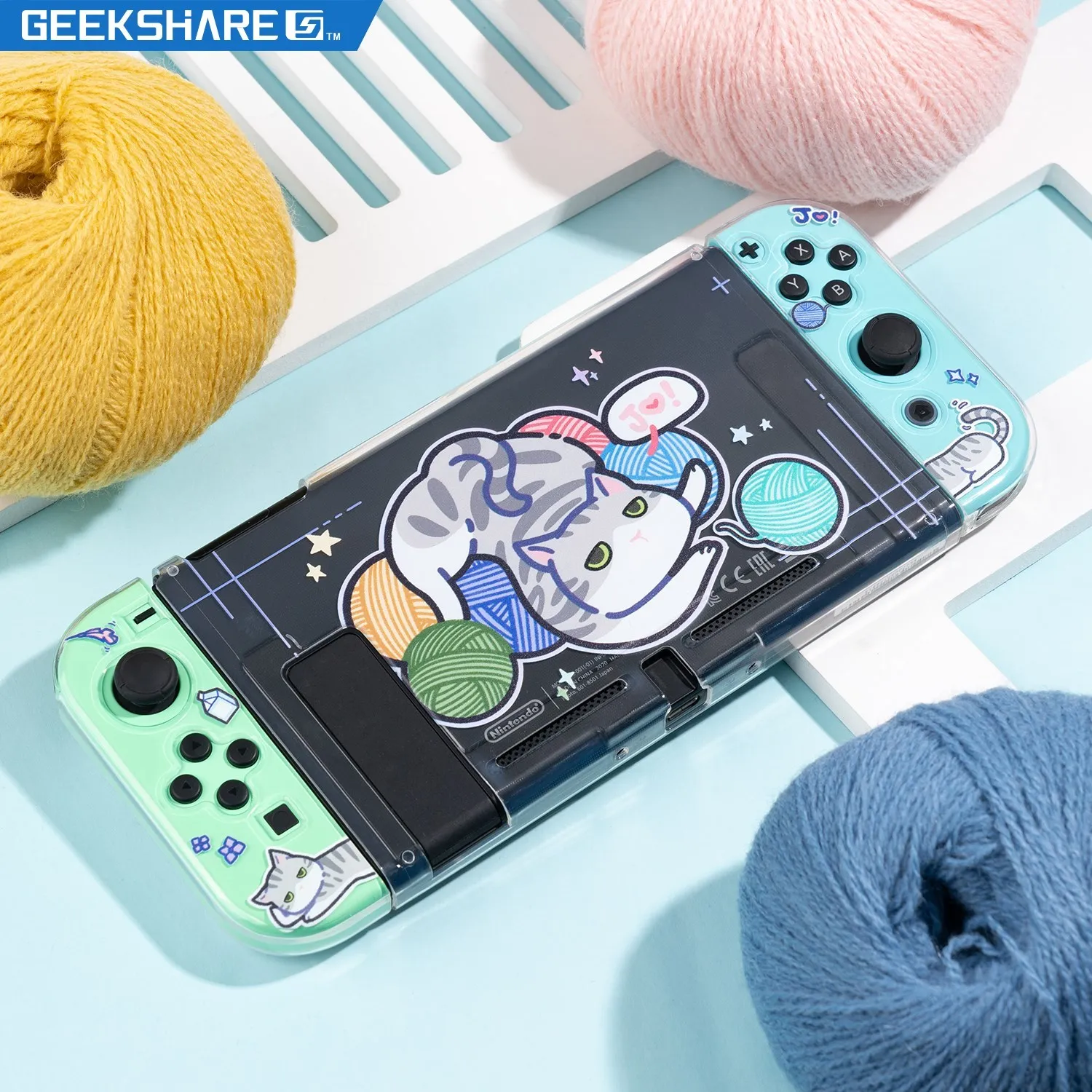 

GeekShare Cute Cat Protective Shell For Nintendo Switch NS Split Joy Con Full Cover Translucent TPU Soft Case