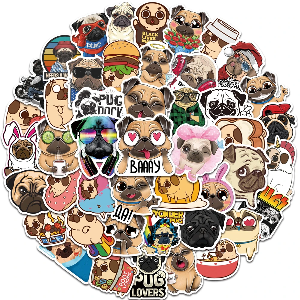 

10/30/50 Pcs New Pet Pug Cartoon Graffiti Sticker Decorative Luggage Laptop Skateboard Refrigerator Wall Waterproof Sticker