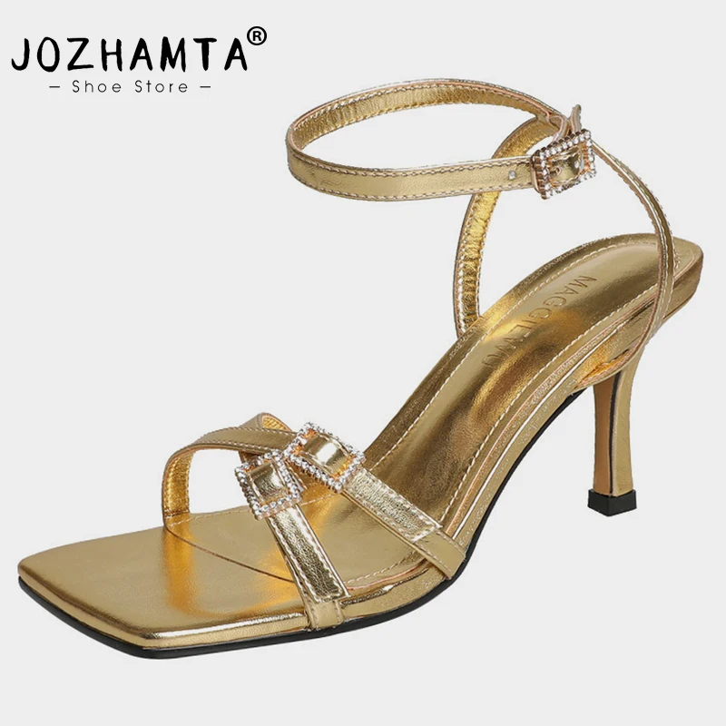 

JOZHAMTA Size 34-39 Heeled Sandals Women Genuine Leather Thin High Heels Summer Shoes Woman Ankle Strap Stiletto Sandalias Dress