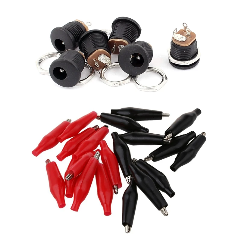 6 шт., гнездовой разъем для монтажа панели постоянного тока, 5,5 мм x 2,1 мм, 20 шт., черный, красный, тестовый зонд с мягким пластиковым покрытием т...