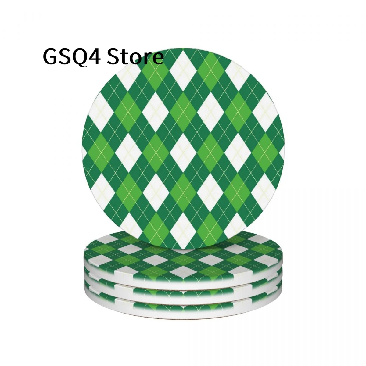 

Green Plaid Coasters of Drinks Set of 4 Cup Holders Water Absorbing Ceramic Drinks Coaster for Home Kitchen Gift Decor