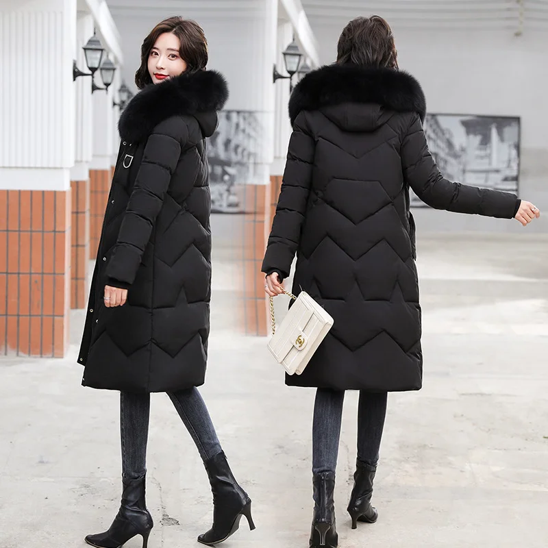 Mid-length Coat Women Warm Thicken Parkas Winter Clothes Women Slim Black Jacket Korean Hooded Fashion Office Lady Jacket Zm812