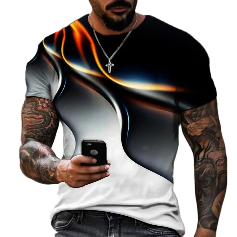 

2023New 3D Geometric Pattern Three-dimensional Men's New T-shirt Short-sleeved Summer Fashion Trend Printing O-neck Pullover