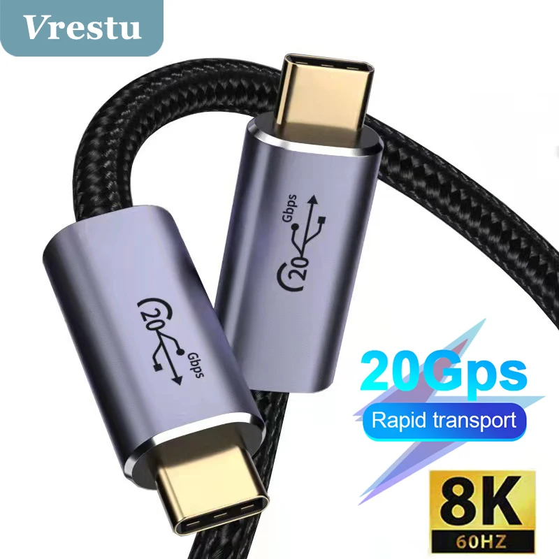 

Кабель с двумя разъемами USB Type-C и USB Type-C для быстрой зарядки Huawei, Xiaomi, Samsung, Macbook, передача аудио, 20 Гбит/с, 8k60гц, плетеный кабель