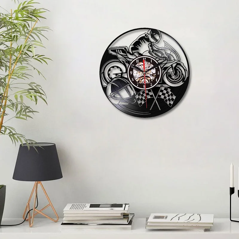 Настенные часы с виниловой пластиной для мотогонок ностальгические ретро-часы