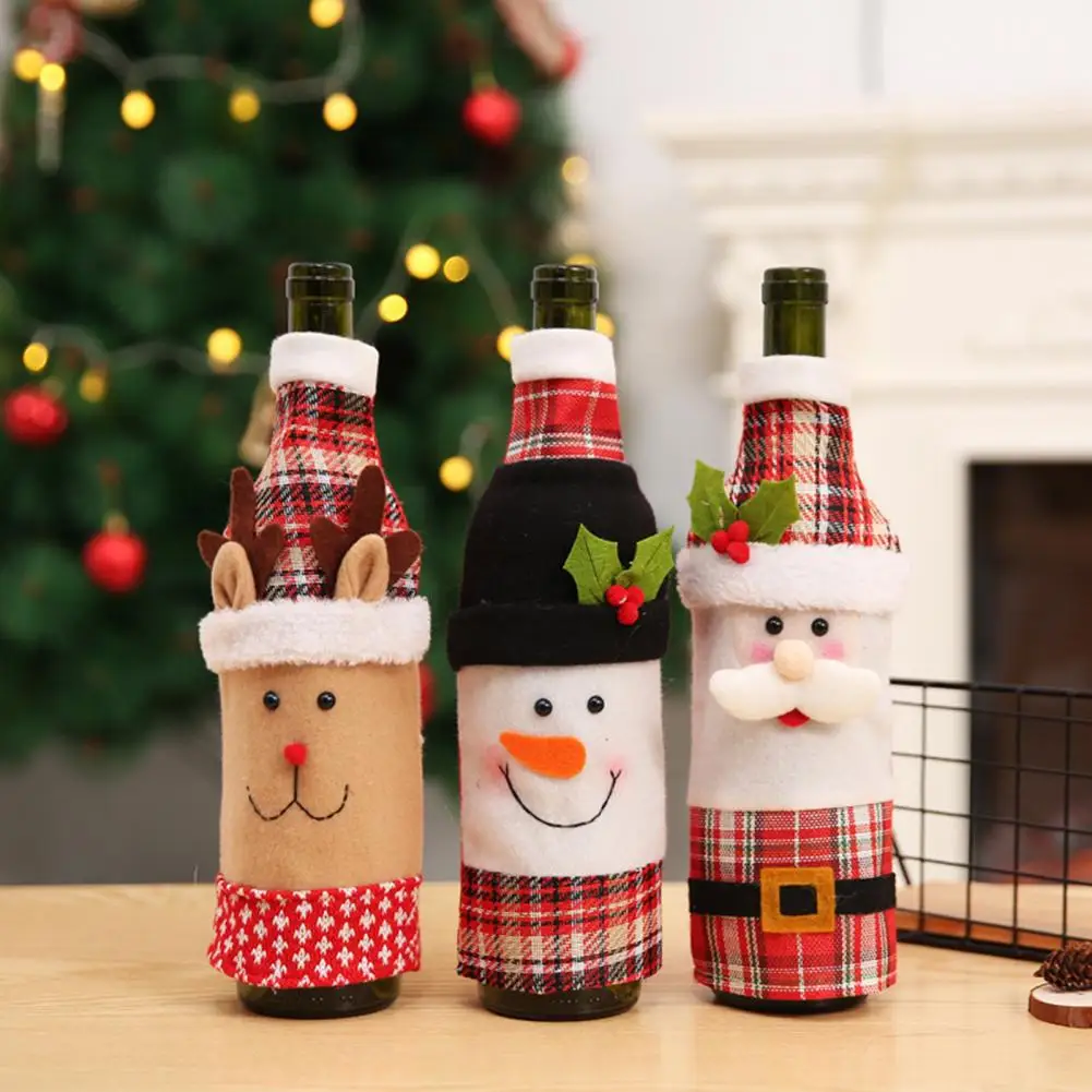 

Крышка для бутылки шампанского, многоразовое Рождественское украшение, мультяшная форма, снеговик, лось, Рождественская одежда для бутылки вина на новый год