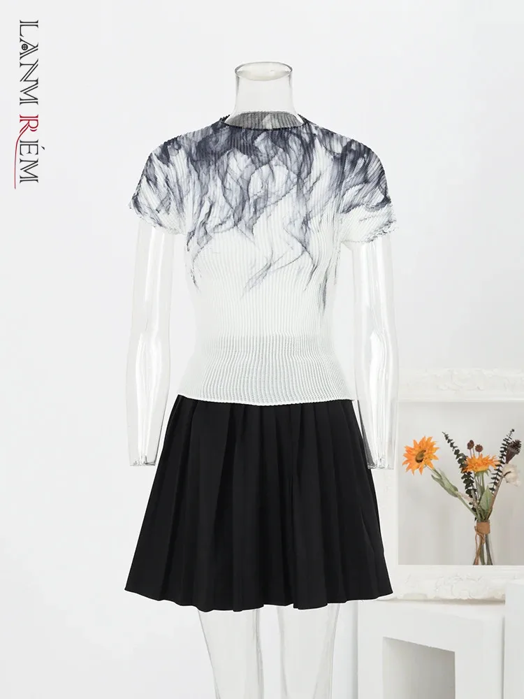 Футболка LANMREM Женская плиссированная Модный облегающий Топ контрастных цветов с