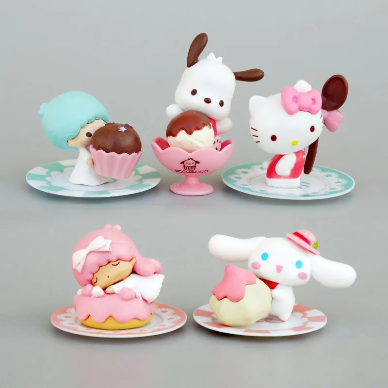 

Sanrio Dessert Figures Gasha Cinnamoroll Kittycat Pochacco Kawaii Cartoon Pvc Action Figure Doll Ornaments for Kids Toy
