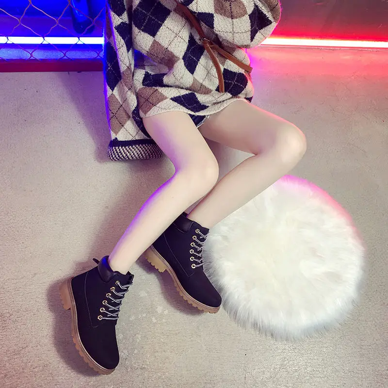 Ankle Boots for Women New Brand Snow Boots Fashion Warm Winter Boots Women Solid Square Heel Shoes Plus Size 36-46 Couple Shoes