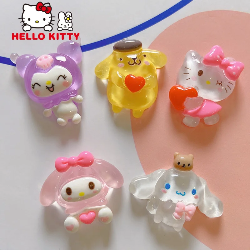 

10 шт. аксессуары из смолы Hellokitty Kuromi Diy шпилька для волос наклейка на холодильник Декор аниме Мелодия коричная кукла подарок для детей