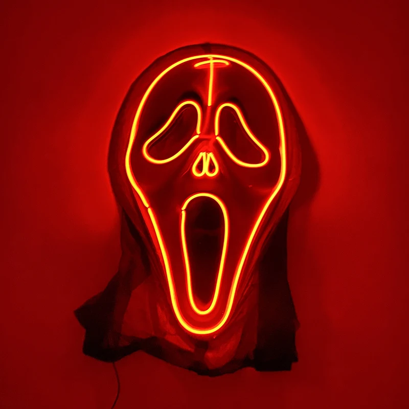 Светящаяся маска LED Ghost Face из фильма "Крик" ужасов на Хэллоуин, для взрослых косплея, аксессуары для костюма, ужасные реквизиты на вечеринку.