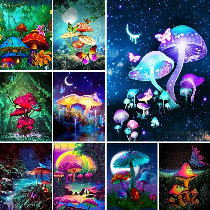 

Diamond Painting Glowing Mushroom 5D Diy Diamond Mosaic Landscape Rhinestones Embroidery Cross Stitch Kit Hobby Crafts Decor